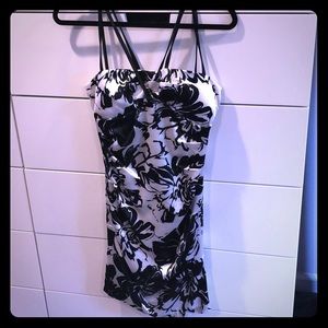 Black and white floral satin dress